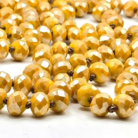 Extra‎ Long Golden Yellow Hand-Knotted Faceted Glass Rondelle Necklace 64" - Picture 4 of 4